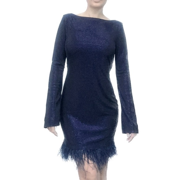 Rhinestone with feathers Dress, size M, open back - Picture 3 of 6